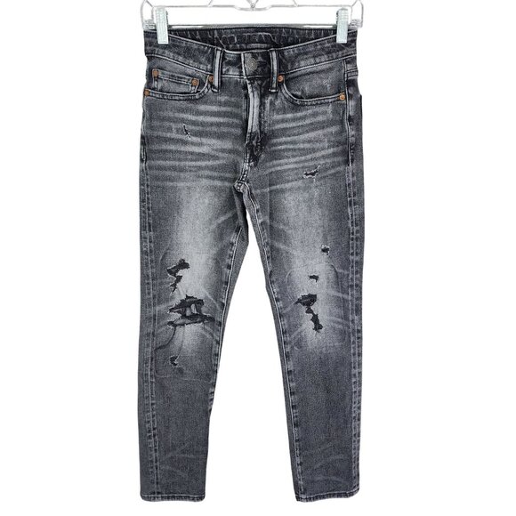 Mens American Eagle Airflex Slim Black Denim Jeans Distressed Size 26x28